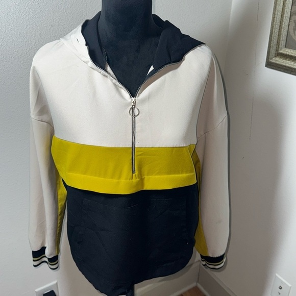ZARA color block 1/4 front zipper lightweight top jacket hoodie Sz‎ M - Picture 3 of 13
